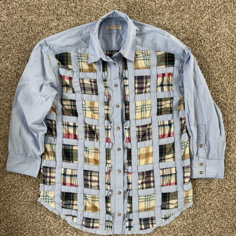 The Free People Mad For Madras Shirt is a button-down Patchwork Size Large - Picture 4 of 10